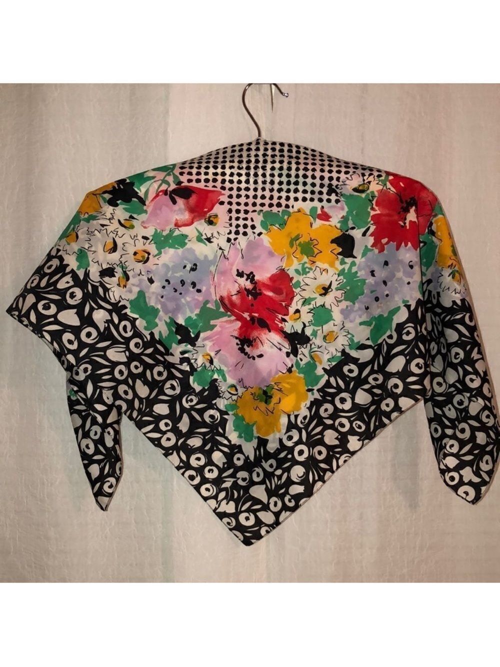 Avon White Black Multicolored Floral Polka Square Scarf